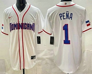Men's Dominican #1 Jeremy Pena White 2026 World Baseball Classic Cool Base Jersey