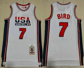 Men's Dream 1 USA #7 Larry Bird White 1992 Swingman Jersey