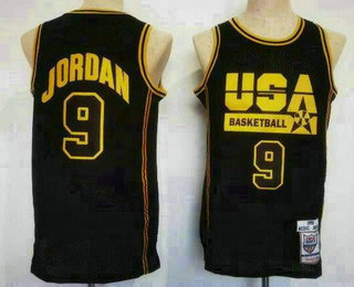 Men's Dream 1 USA #9 Michael Jordan Black Gold Swingman Jersey