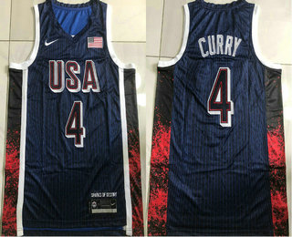 Men's Dream 16 USA #4 Stephen Curry Navy 2024 AU Basketball Jersey TOP