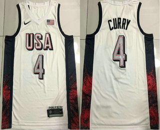 Men's Dream 16 USA #4 Stephen Curry White 2024 AU Jersey TOP