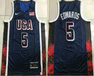 Men's Dream 16 USA #5 Anthony Edwards Navy 2024 AU Basketball Jersey TOP