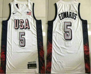 Men's Dream 16 USA #5 Anthony Edwards White 2024 AU Basketball Jersey TOP