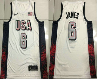 Men's Dream 16 USA #6 LeBron James White 2024 AU Jersey TOP