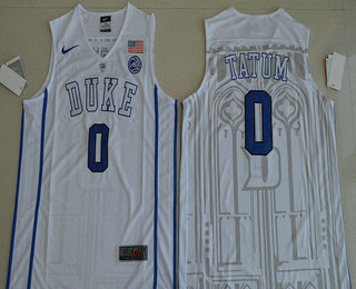 Men's Duke Blue Devils #0 Jayson Tatum White College Basketball Nike Swingman Stitched 2017 NCAA Jersey