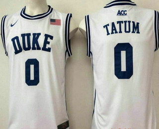 Men's Duke Blue Devils #0 Jayson Tatum White Round Collar College Basketball Stitched Nike Swingman Jersey