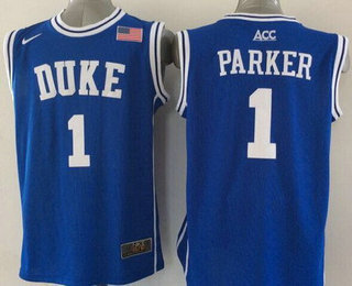 Men's Duke Blue Devils #1 Jabari Parker 2015 Blue Round Collar Jersey