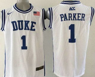 Men's Duke Blue Devils #1 Jabari Parker 2015 White Round Collar Jersey