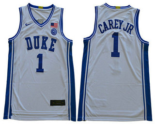 Men's Duke Blue Devils #1 Vernon Carey Jr. 2019 White College Basketball Swingman Stitched Nike Jersey