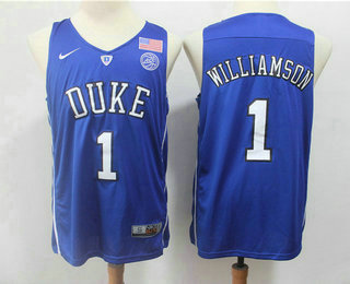 Men's Duke Blue Devils #1 Zion Williamson V Neck Blue 2017 College Basketball Nike Swingman Jersey