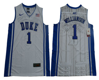 Men's Duke Blue Devils #1 Zion Williamson V Neck White College Basketball Elite Jersey