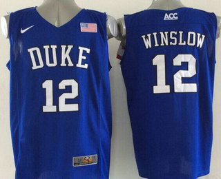 Men's Duke Blue Devils #12 Justise Winslow 2015 Blue Jersey