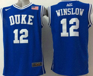 Men's Duke Blue Devils #12 Justise Winslow 2015 Blue Round Collar Jersey