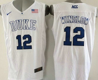 Men's Duke Blue Devils #12 Justise Winslow 2015 White Jersey