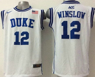 Men's Duke Blue Devils #12 Justise Winslow 2015 White Round Collar Jersey