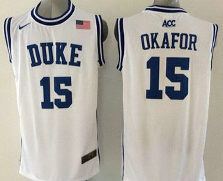 Men's Duke Blue Devils #15 Jahlil Okafor 2015 White Round Collar Jersey