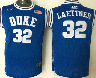 Men's Duke Blue Devils #32 Christian Laettner Blue Round Collar College Basketball Jersey