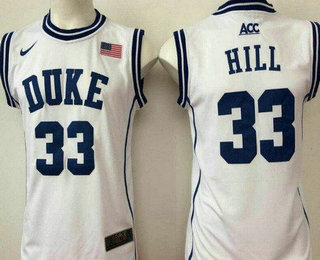 Men's Duke Blue Devils #33 Grant Hill White Round Collar College Basketball Stitched Nike Swingman Jersey