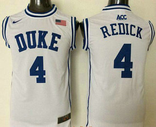 Men's Duke Blue Devils #4 JJ Redick White Round Collar College Basketball Stitched Nike Swingman Jersey