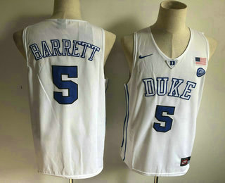 Men's Duke Blue Devils #5 R.J. Barrett V Neck White 2017 College Basketball Nike Swingman Jersey