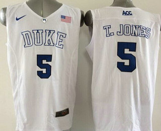 Men's Duke Blue Devils #5 Tyus Jones 2015 White Jersey