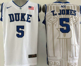 Men's Duke Blue Devils #5 Tyus Jones White Jersey