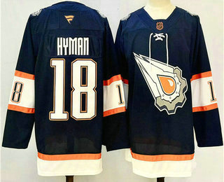 Men's Edmonton Oilers #18 Zach Hyman Navy 2024 Reverse Retro Stitched Jersey