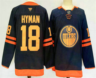 Men's Edmonton Oilers #18 Zach Hyman Navy 2024 Stitched Jersey