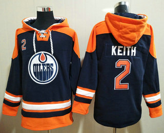 Men's Edmonton Oilers #2 Duncan Keith Navy Blue Ageless Must Have Lace Up Pullover Hoodie