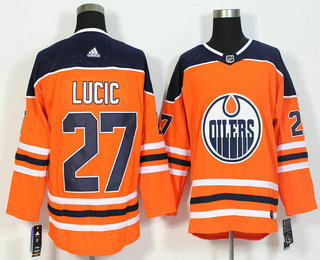 Men's Edmonton Oilers #27 Milan Lucic Orange Home 2017-2018 Hockey Adidas Stitched NHL Jersey