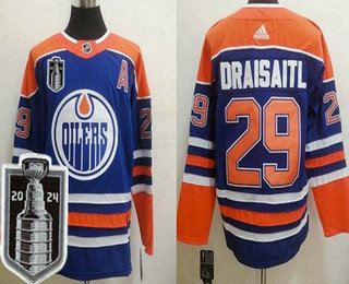 Men's Edmonton Oilers #29 Leon Draisaitl Blue 2024 Stanley Cup Final Authentic Jersey