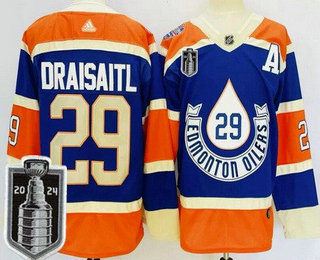 Men's Edmonton Oilers #29 Leon Draisaitl Blue Heritage Classic 2024 Stanley Cup Final Authentic Jersey