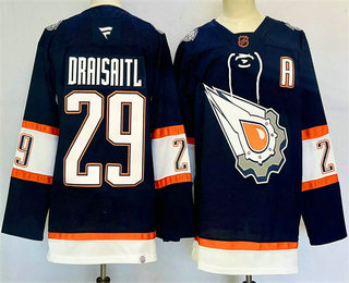 Men's Edmonton Oilers #29 Leon Draisaitl Navy 2024 With A Patch Reverse Retro Stitched Jersey