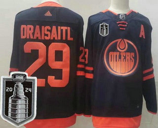 Men's Edmonton Oilers #29 Leon Draisaitl Navy 50th 2024 Stanley Cup Final Authentic Jersey