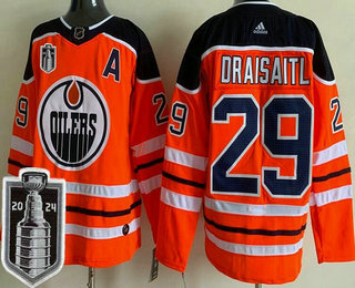 Men's Edmonton Oilers #29 Leon Draisaitl Orange 2024 Stanley Cup Final Authentic Jersey