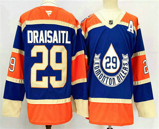 Men's Edmonton Oilers #29 Leon Draisaitl Royal 2024 With A Patch Heritage Classic Primegreen Stitched Jersey