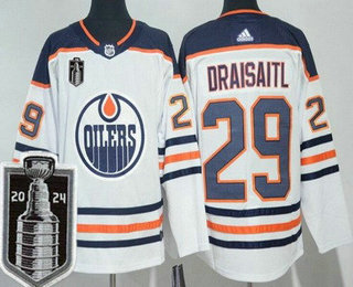 Men's Edmonton Oilers #29 Leon Draisaitl White 2024 Stanley Cup Final Authentic Jersey