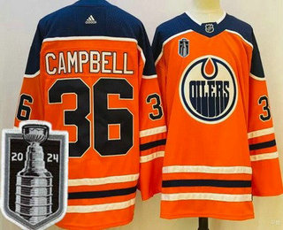 Men's Edmonton Oilers #36 Jack Campbell Orange 2024 Stanley Cup Final Authentic Jersey