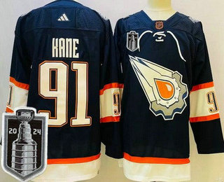 Men's Edmonton Oilers #91 Evander Kane Navy 2022 Reverse Retro 2024 Stanley Cup Final Authentic Jersey