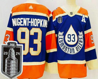 Men's Edmonton Oilers #93 Ryan Nugent Hopkins Blue 2023 Heritage Classic 2024 Stanley Cup Final Authentic Jersey