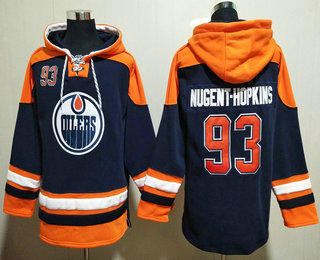 Men's Edmonton Oilers #93 Ryan Nugent Hopkins Navy Blue Ageless Must Have Lace Up Pullover Hoodie