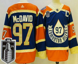 Men's Edmonton Oilers #97 Connor McDavid Blue 2023 Heritage Classic 2024 Stanley Cup Final Authentic Jersey