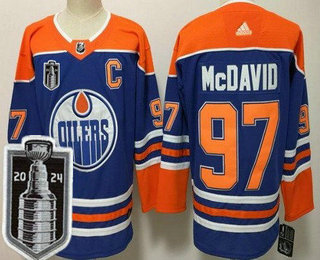 Men's Edmonton Oilers #97 Connor McDavid Blue 2024 Stanley Cup Final Authentic Jersey