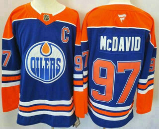 Men's Edmonton Oilers #97 Connor McDavid Blue 2024 Stitched Jersey