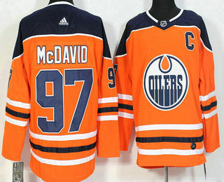 Men's Edmonton Oilers #97 Connor McDavid C Patch Orange Home 2017-2018 Hockey Adidas Stitched NHL Jersey