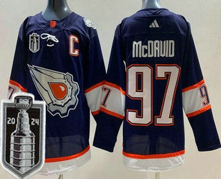 Men's Edmonton Oilers #97 Connor McDavid Navy 2022 Reverse Retro 2024 Stanley Cup Final Authentic Jersey