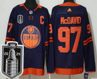 Men's Edmonton Oilers #97 Connor McDavid Navy 50th 2024 Stanley Cup Final Authentic Jersey