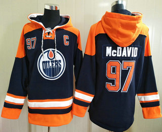 Men's Edmonton Oilers #97 Connor McDavid Navy Blue Ageless Must Have Lace Up Pullover Hoodie