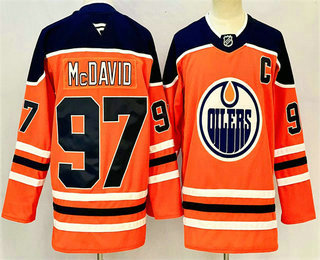 Men's Edmonton Oilers #97 Connor McDavid Orange 2024 With C Patch Heritage Classic Primegreen Stitched Jersey