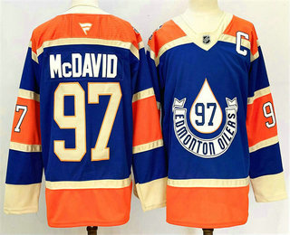 Men's Edmonton Oilers #97 Connor McDavid Royal 2024 With C Patch Heritage Classic Primegreen Stitched Jersey